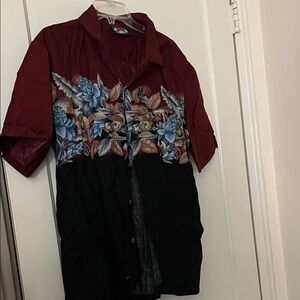 Men's Floral Burgundy and Black Shirt